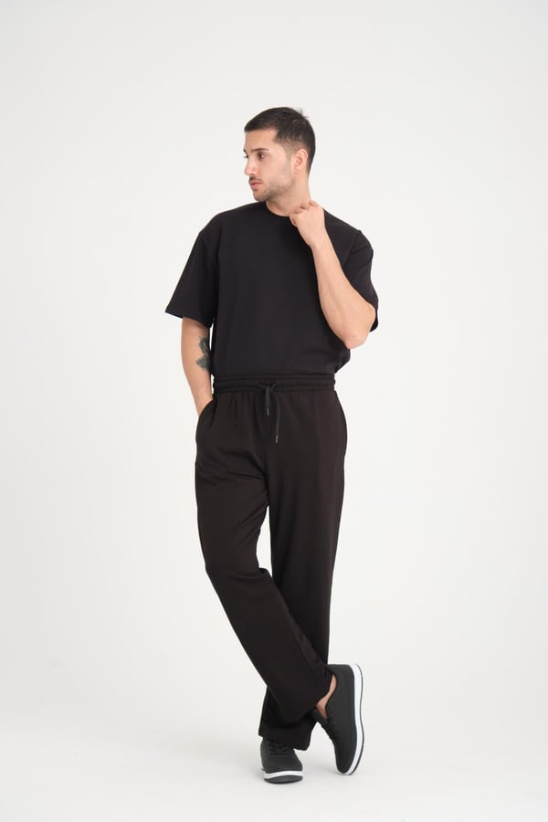 İki İplik Baggy Kalıp Eşofman Altı/Pantolon - Siyah
