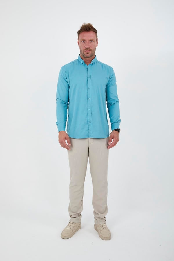 Likralı Regular Fit Nefes Alabilir Klasik Erkek Oxford Gömlek - Cam Göbeği