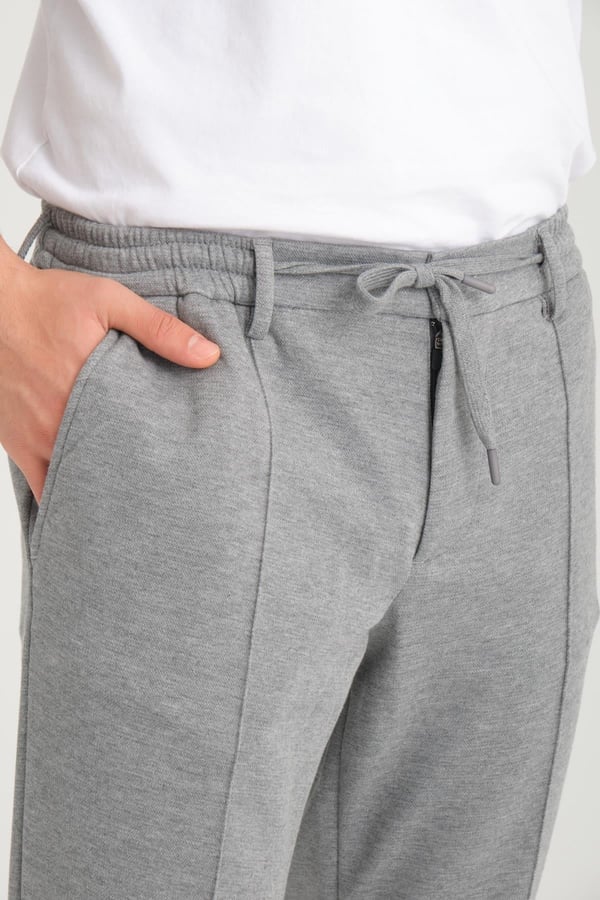 Nervürlü Regular Kalıp Duble Paça Örme Pantolon - Koyu Grimelanj