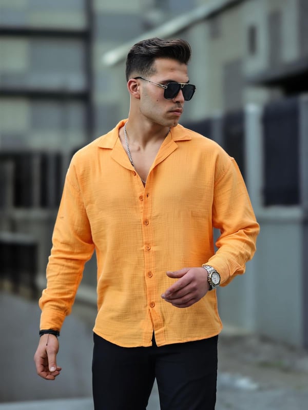 Oversize Müslin Kumaş Gömlek - Sarı