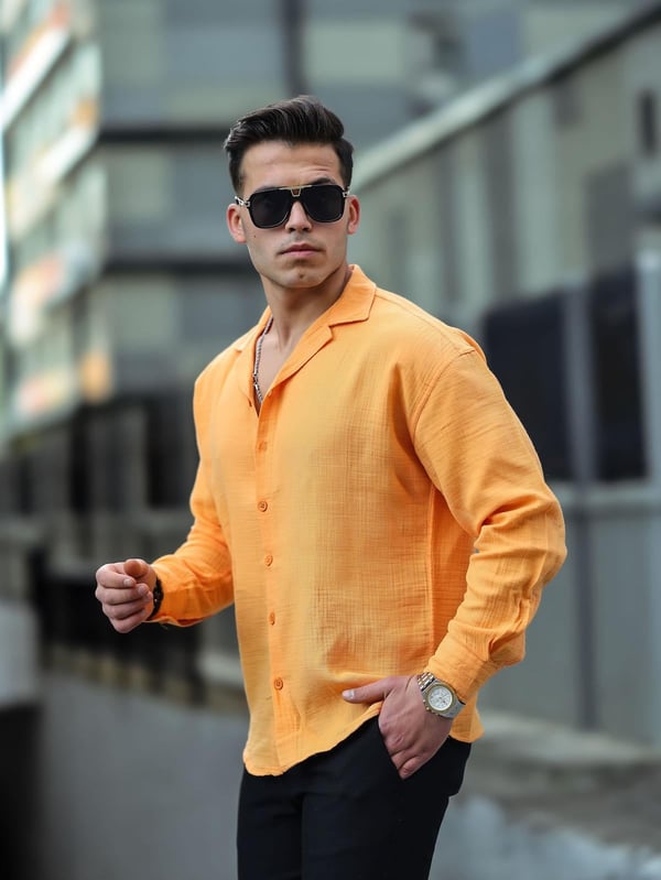 Oversize Müslin Kumaş Gömlek - Sarı
