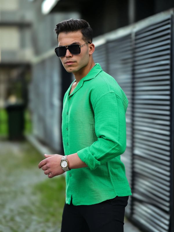 Oversize Müslin Kumaş Gömlek - Yeşil