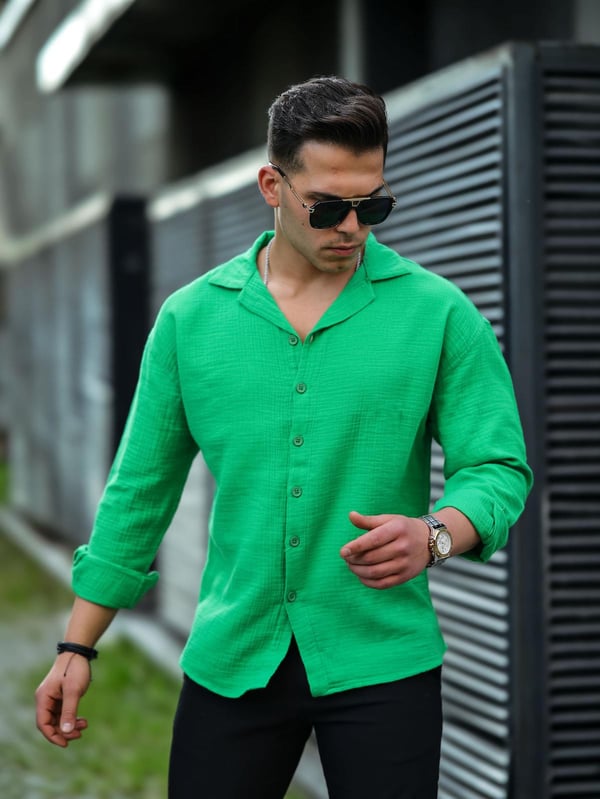 Oversize Müslin Kumaş Gömlek - Yeşil