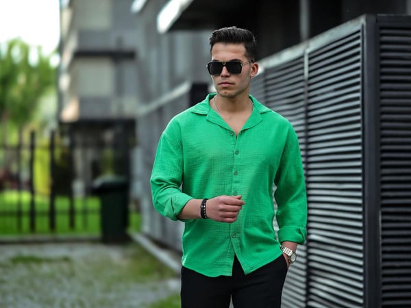 Oversize Müslin Kumaş Gömlek - Yeşil