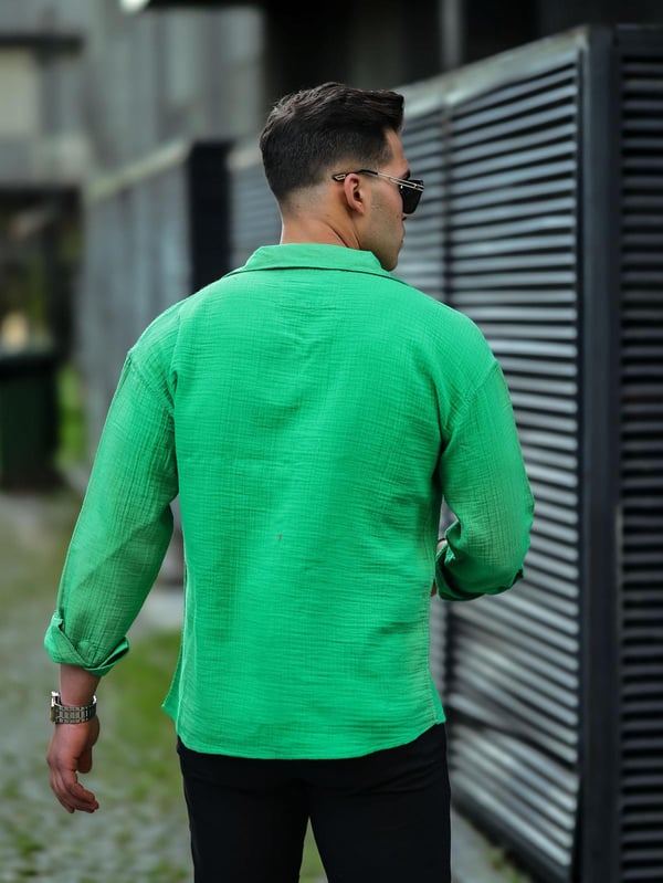 Oversize Müslin Kumaş Gömlek - Yeşil