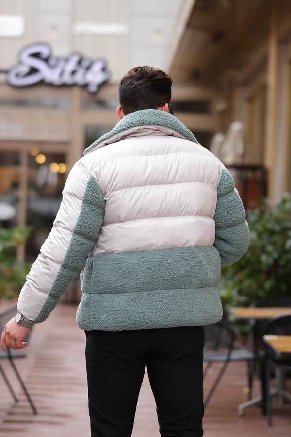 Peluş Detaylı Şişme Mont - Su Yeşili