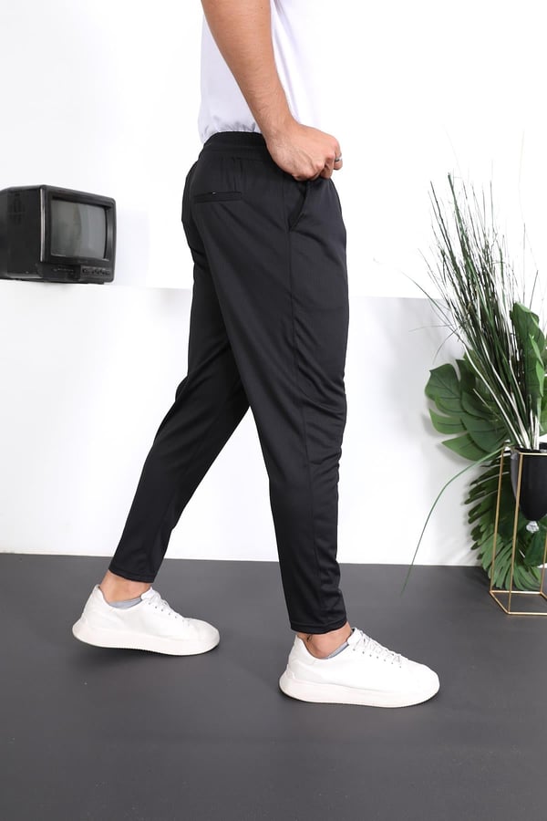 Premium Çizgi Şeritli Keten Pantolon - Siyah