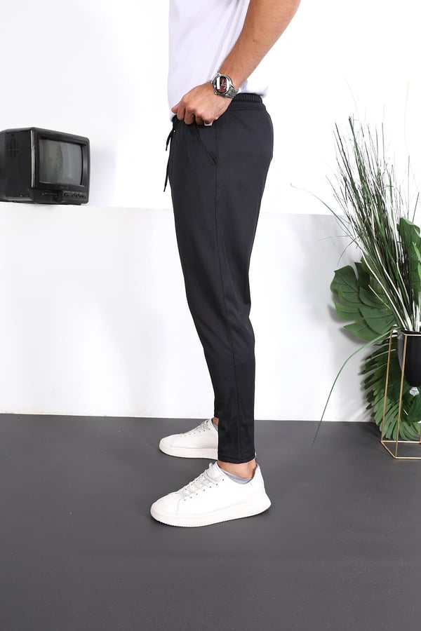 Premium Çizgi Şeritli Keten Pantolon - Siyah