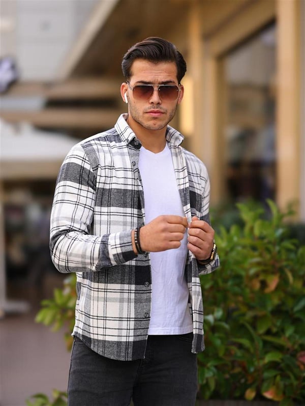 Premium Desenli Oduncu Gömlek - Siyah
