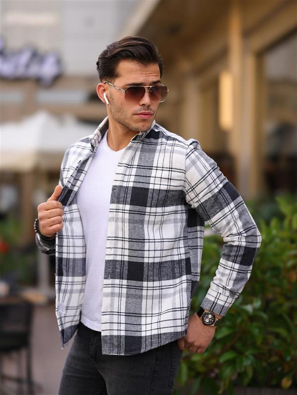 Premium Desenli Oduncu Gömlek - Siyah
