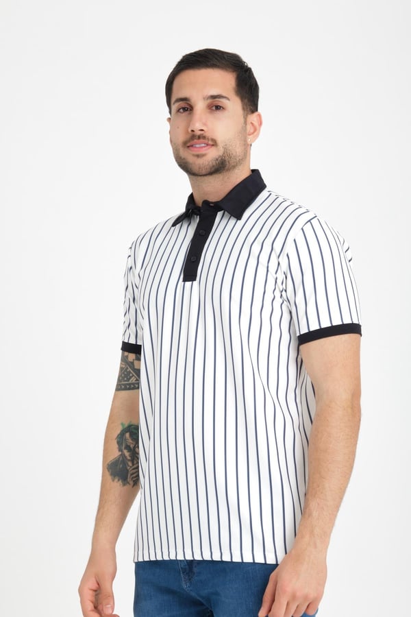 Premium Dik Çizgili Polo Yaka T-Shirt - Lacivert