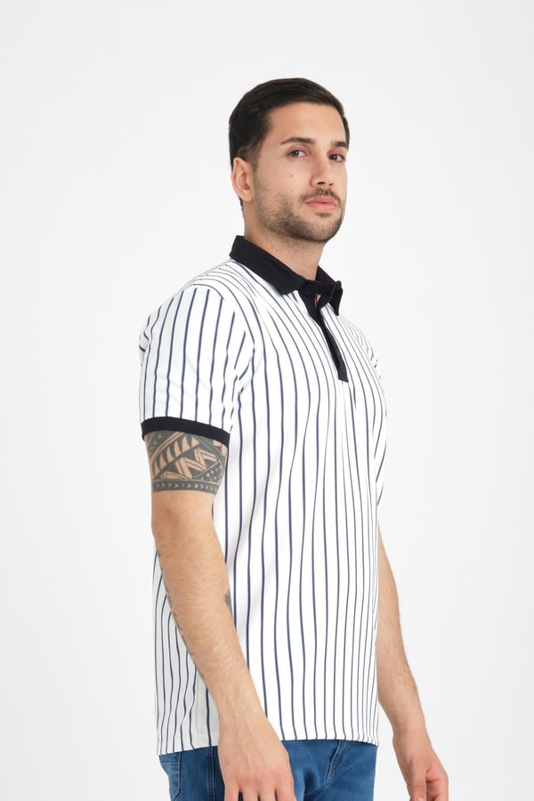 Premium Dik Çizgili Polo Yaka T-Shirt - Lacivert