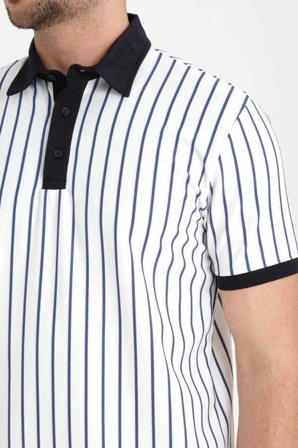 Premium Dik Çizgili Polo Yaka T-Shirt - Lacivert