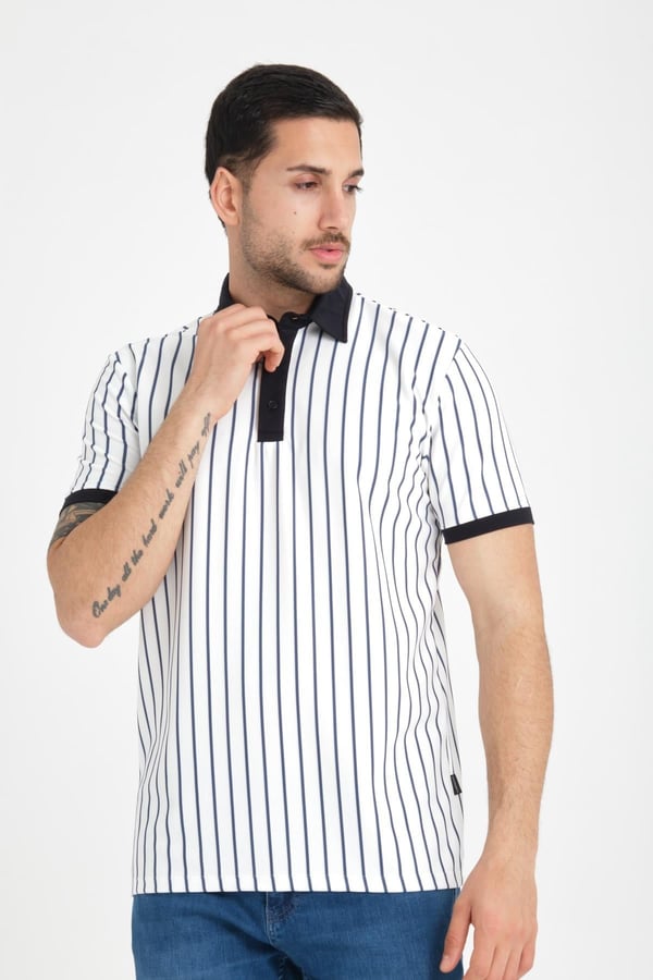 Premium Dik Çizgili Polo Yaka T-Shirt - Lacivert