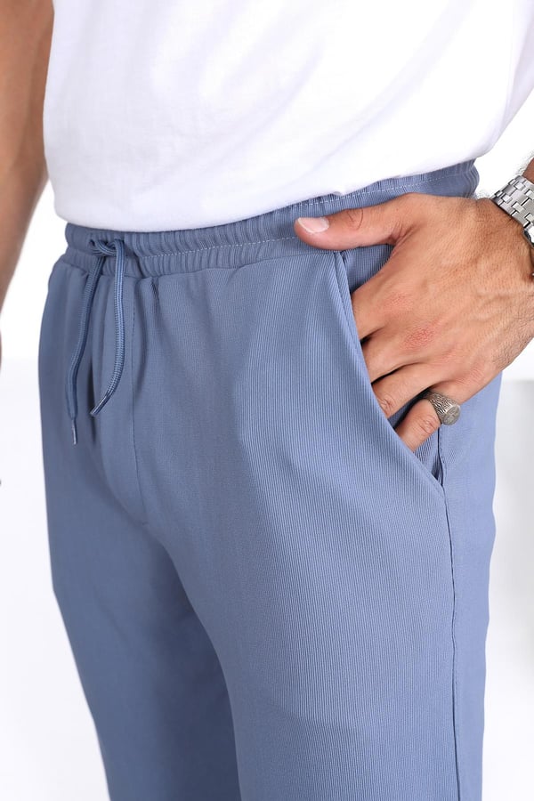 Premium Dokulu Duble Paça Fit Pantolon - Mavi