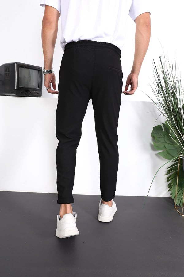 Premium Dokulu Duble Paça Fit Pantolon - Siyah