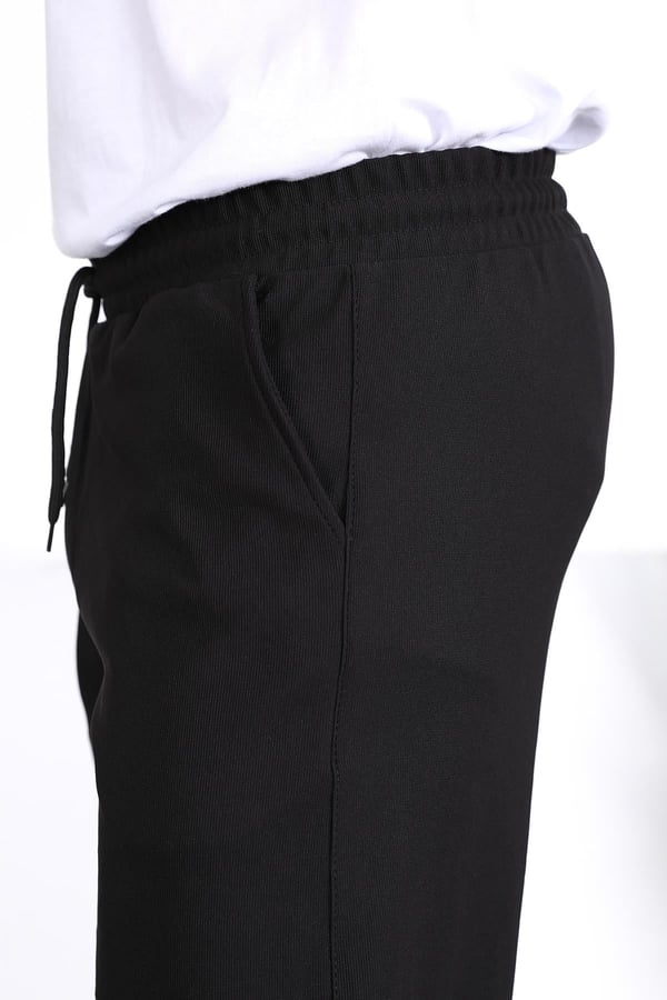 Premium Dokulu Duble Paça Fit Pantolon - Siyah
