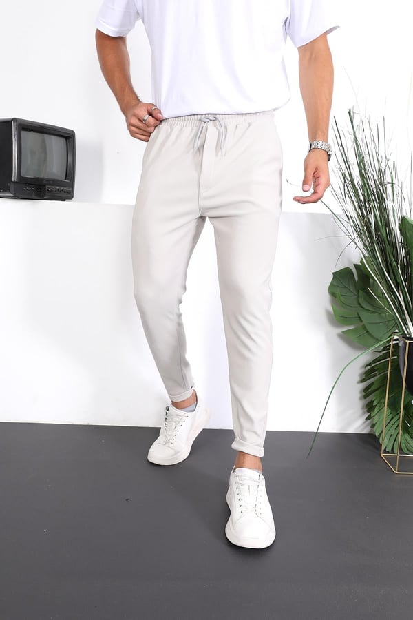 Premium Dokulu Duble Paça  Fit Pantolon - Taş