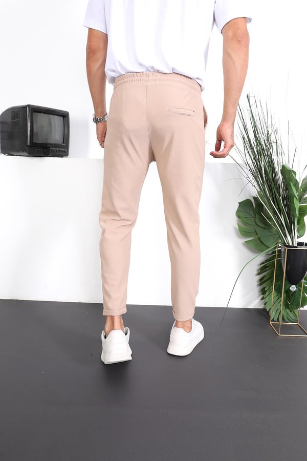 Premium Dokulu Duble Paça Fit Pantolon - Bej