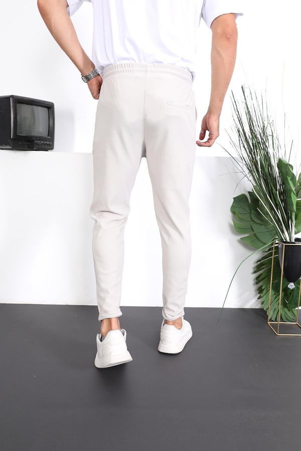 Premium Dokulu Duble Paça  Fit Pantolon - Taş