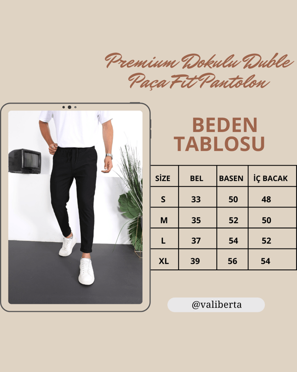 Premium Dokulu Duble Paça Fit Pantolon - Siyah