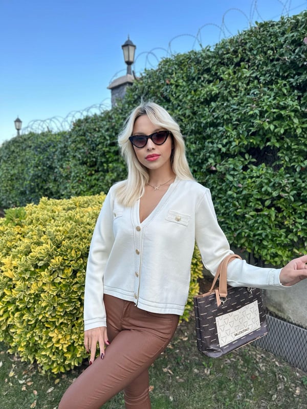 Premium Düğmeli Hırka-Ekru