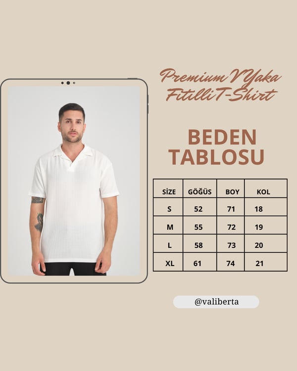 Premium V Yaka Fitilli T-Shirt - Siyah