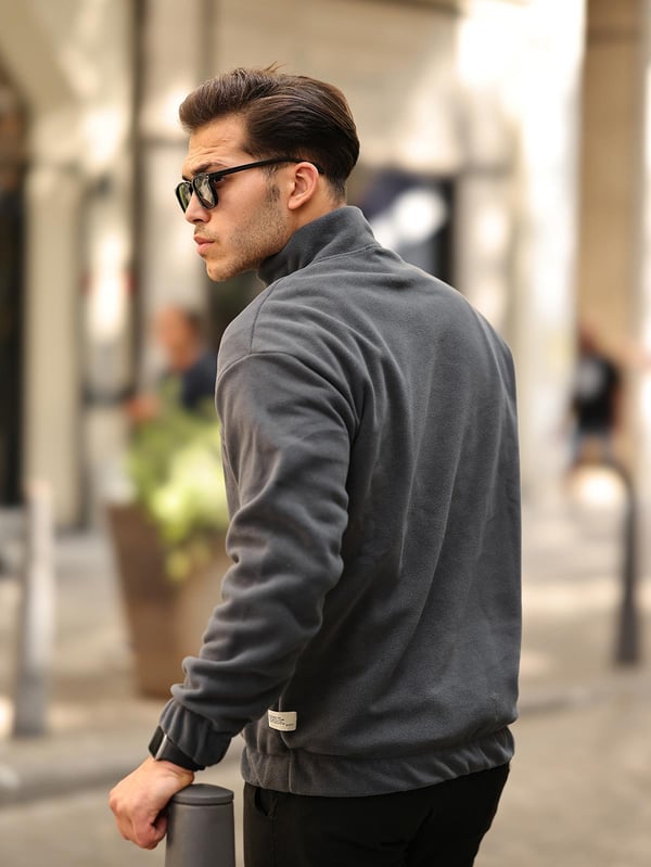Premium Yarım Ferrmuar Polar Sweatshirt - Füme