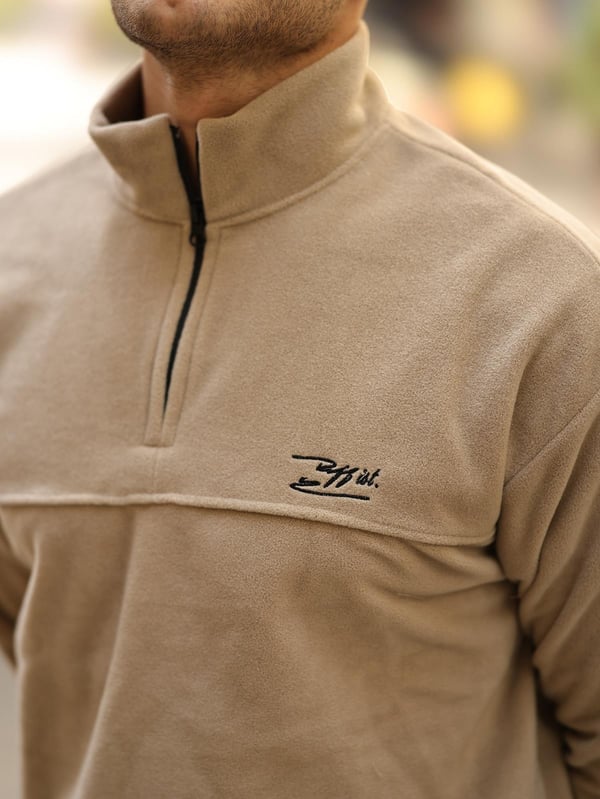 Premium Yarım Ferrmuar Polar Sweatshirt - Bej