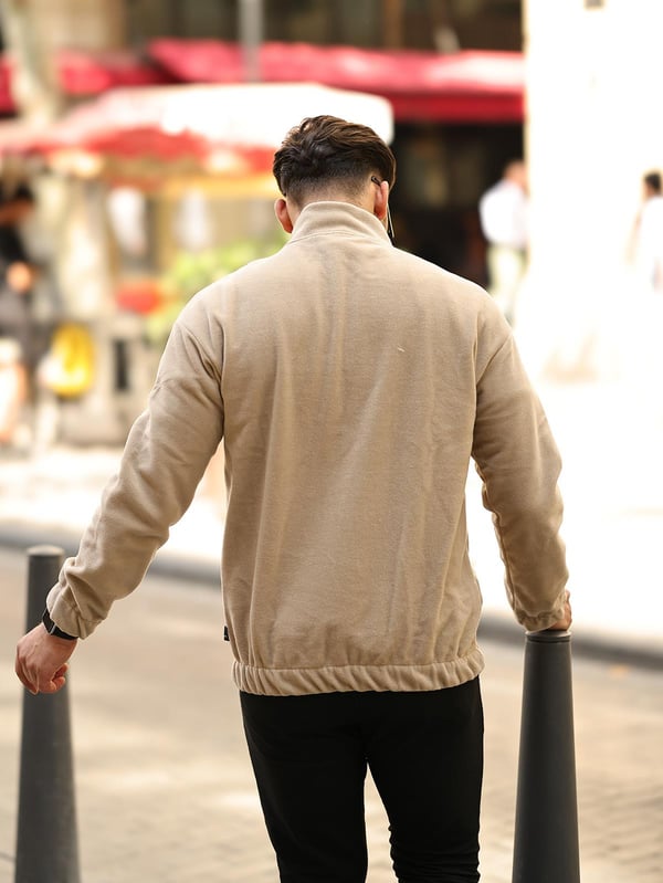 Premium Yarım Ferrmuar Polar Sweatshirt - Bej