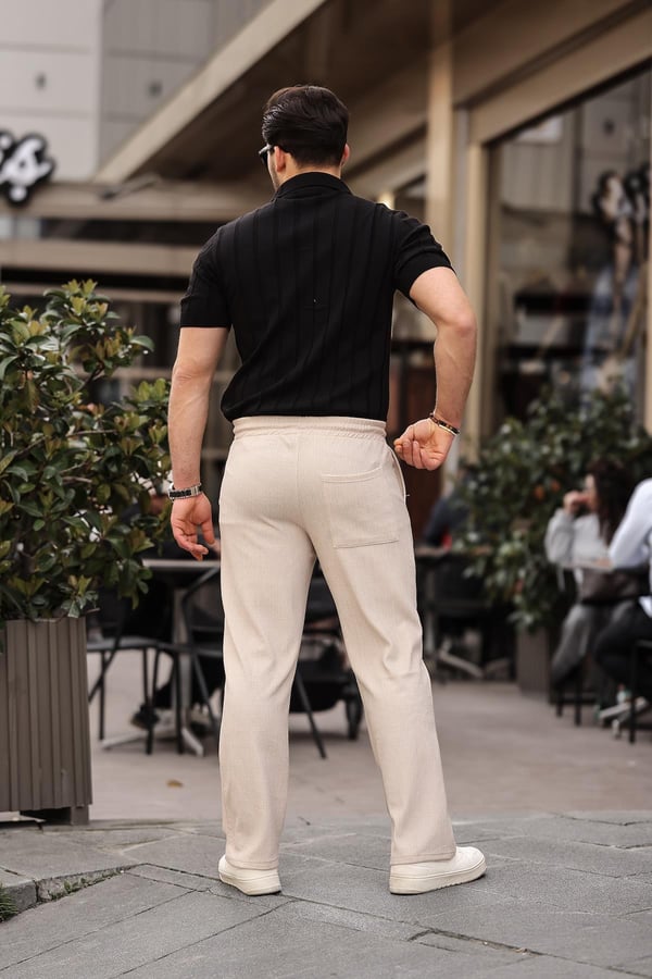 Rahat Kalıp Beli Lastikli Baggy Pamuk Pantolon - Bej