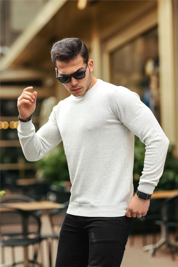 Reglan Kol Bisiklet Yaka İnce Kazak - Taş