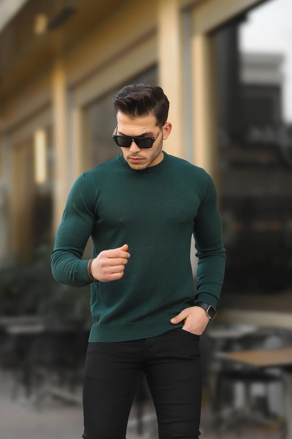 Reglan Kol Bisiklet Yaka Kazak - Zümrüt