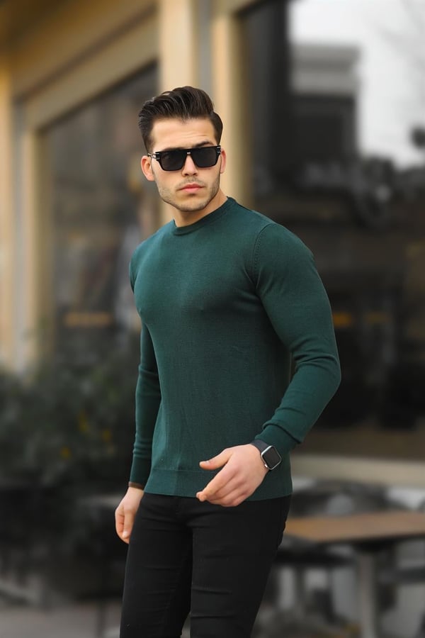 Reglan Kol Bisiklet Yaka Kazak - Zümrüt