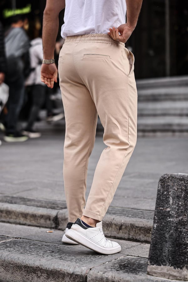 Relaxed Fit Lastikli Pantolon - Bej