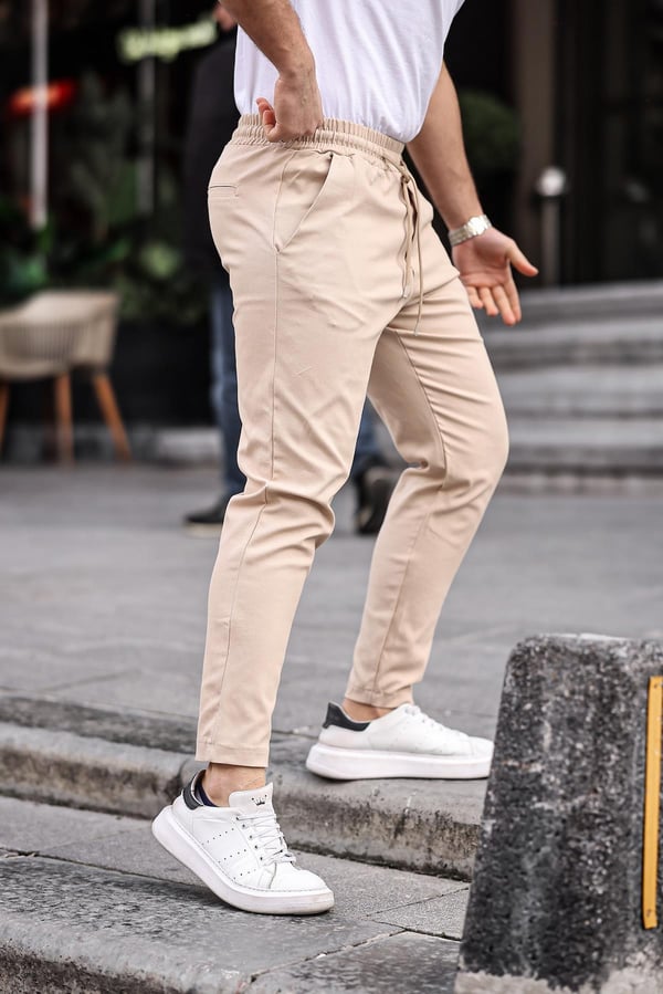 Relaxed Fit Lastikli Pantolon - Bej