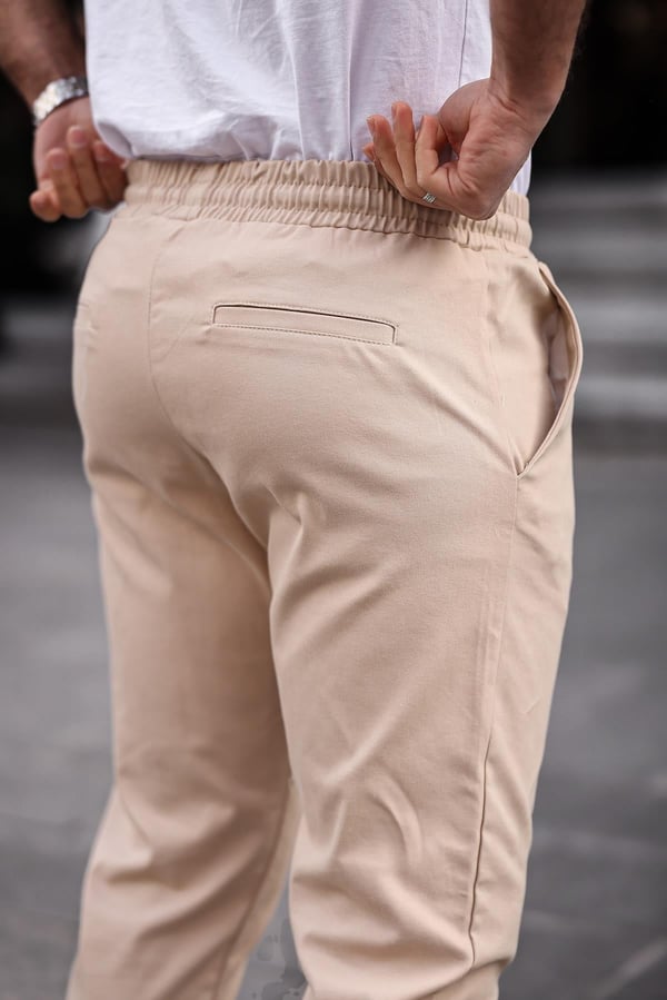 Relaxed Fit Lastikli Pantolon - Bej
