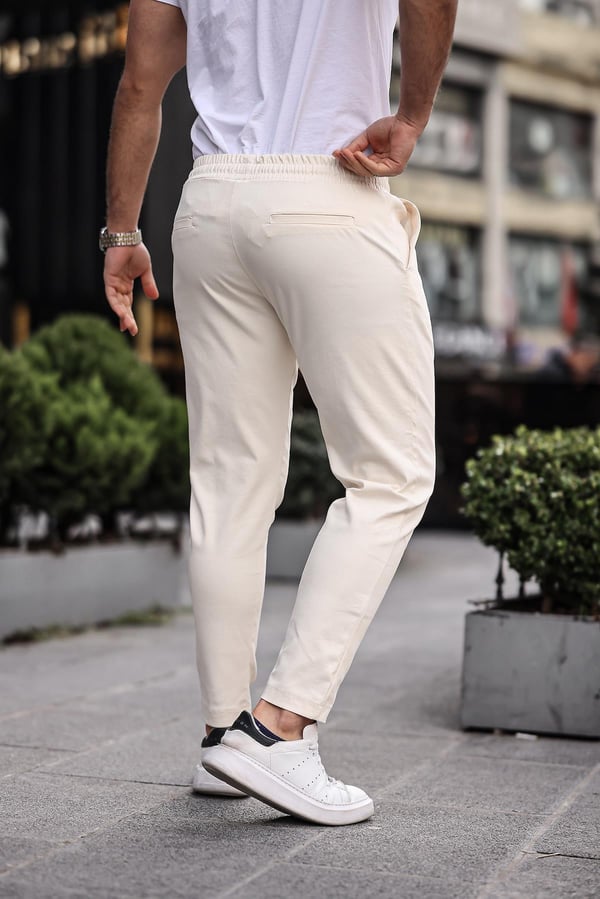 Relaxed Fit Lastikli Pantolon - Krem