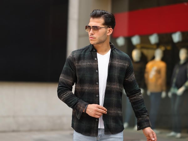 Şeritli Oduncu Fit Gömlek -  Haki