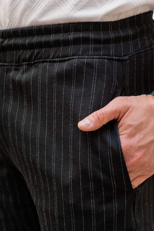 Siyah Erkek Çizgili Fit Jogger Bel Pantolon