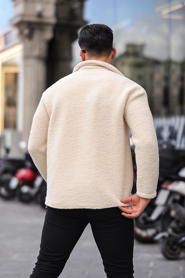 Tek Cepli Çıtçıtlı Peluş Ceket- Ekru