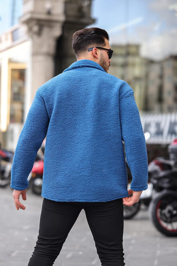 Tek Cepli Çıtçıtlı Peluş Ceket- İndigo