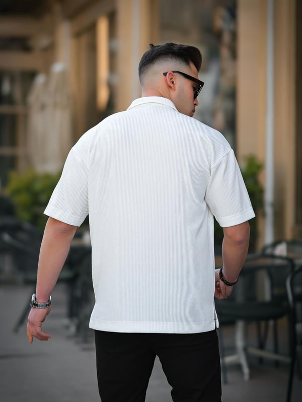 Tek Cepli Dokulu Oversize Gömlek - Beyaz