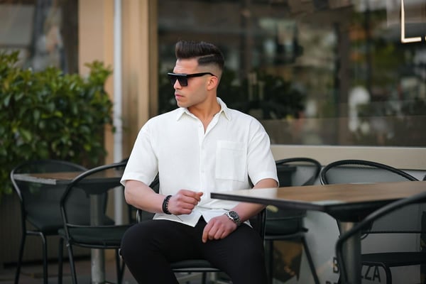 Tek Cepli Dokulu Oversize Gömlek - Beyaz