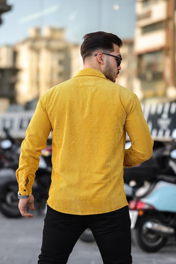 Tek Cepli Kadife Çıtçıtlı Gömlek - Hardal
