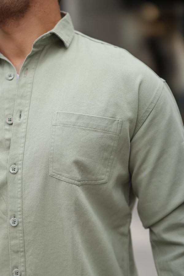 Tek Cepli Oversize Gabardin Kumaş Erkek Kadife Gömlek - Açık Yeşil