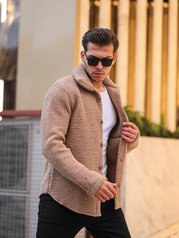 Tek Cepli Oversize Peluş Ceket- Bej