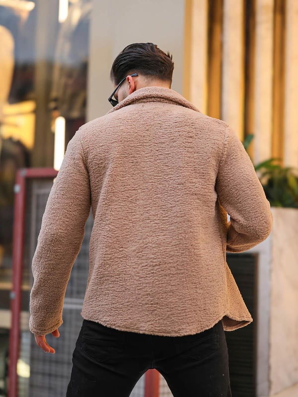 Tek Cepli Oversize Peluş Ceket- Bej