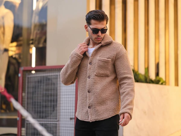 Tek Cepli Oversize Peluş Ceket- Bej