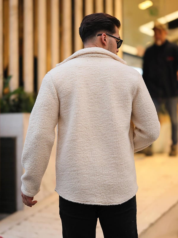 Tek Cepli Oversize Peluş Ceket- Ekru